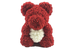Deep Red Rose Teddy Bear with White Heart