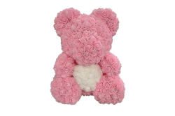 Pink Rose Teddy Bear with White Heart