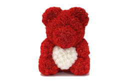 Red Rose Teddy Bear with White Heart