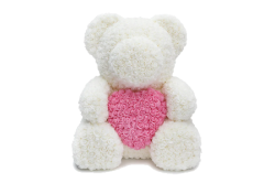 White Rose Teddy Bear with Pink Heart