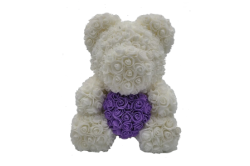 Pink Rose Teddy Bear with Purple Heart