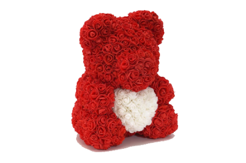Red Rose Teddy Bear White Heart