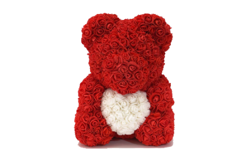 Red Rose Teddy Bear White Heart